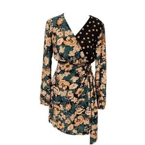 Zara Basic Floral Polka Dot Mixed Print Mini Wrap Dress Size XS